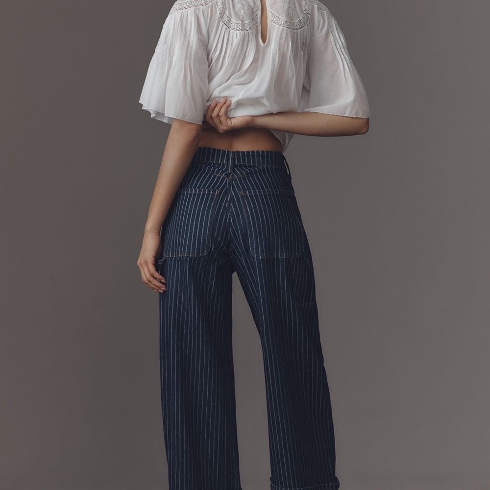 NWT Anthropologie Pilcro Kayden Railroad stripe barrel denim - Picture 4 of 10